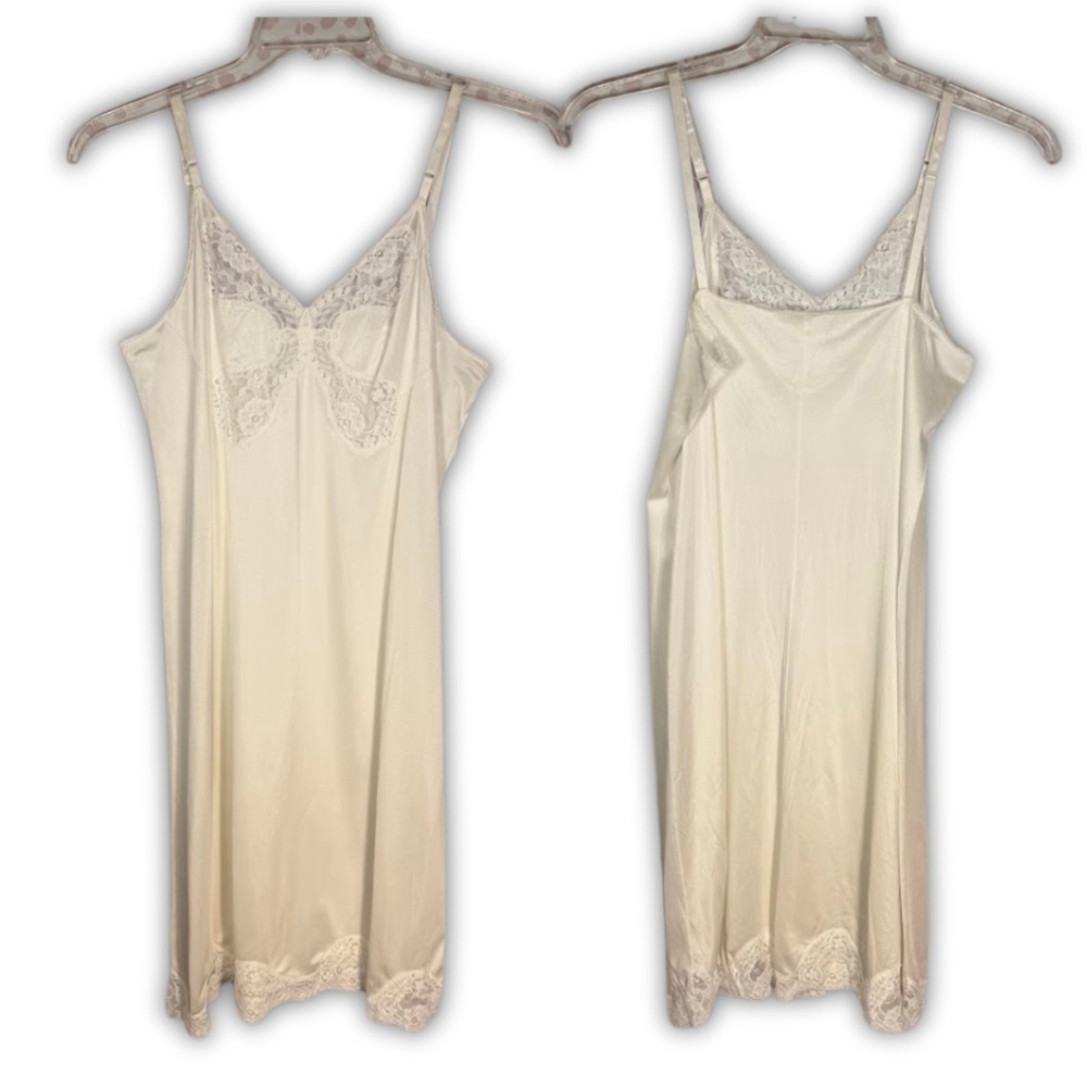 Vintage JC Penney White Lace‎ Trim Full Nightie Babydoll Slip Dress Size 38 M